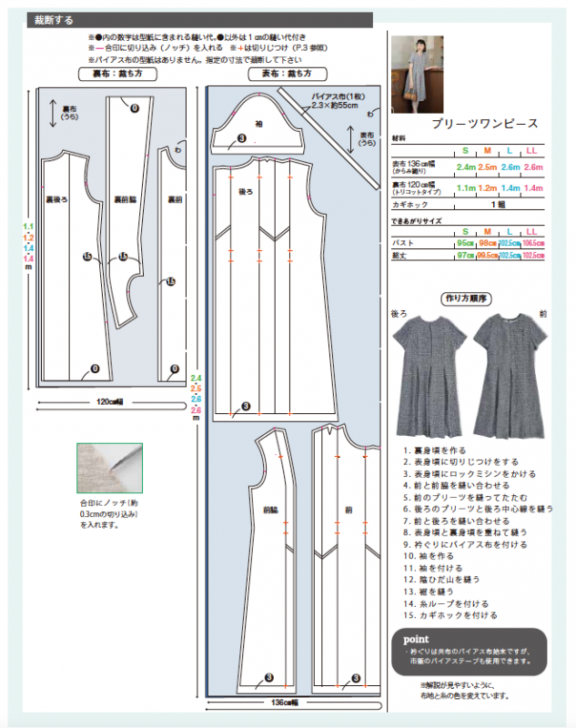 【型紙】プリーツワンピース designed by かたやまゆうこ(KY-0001)