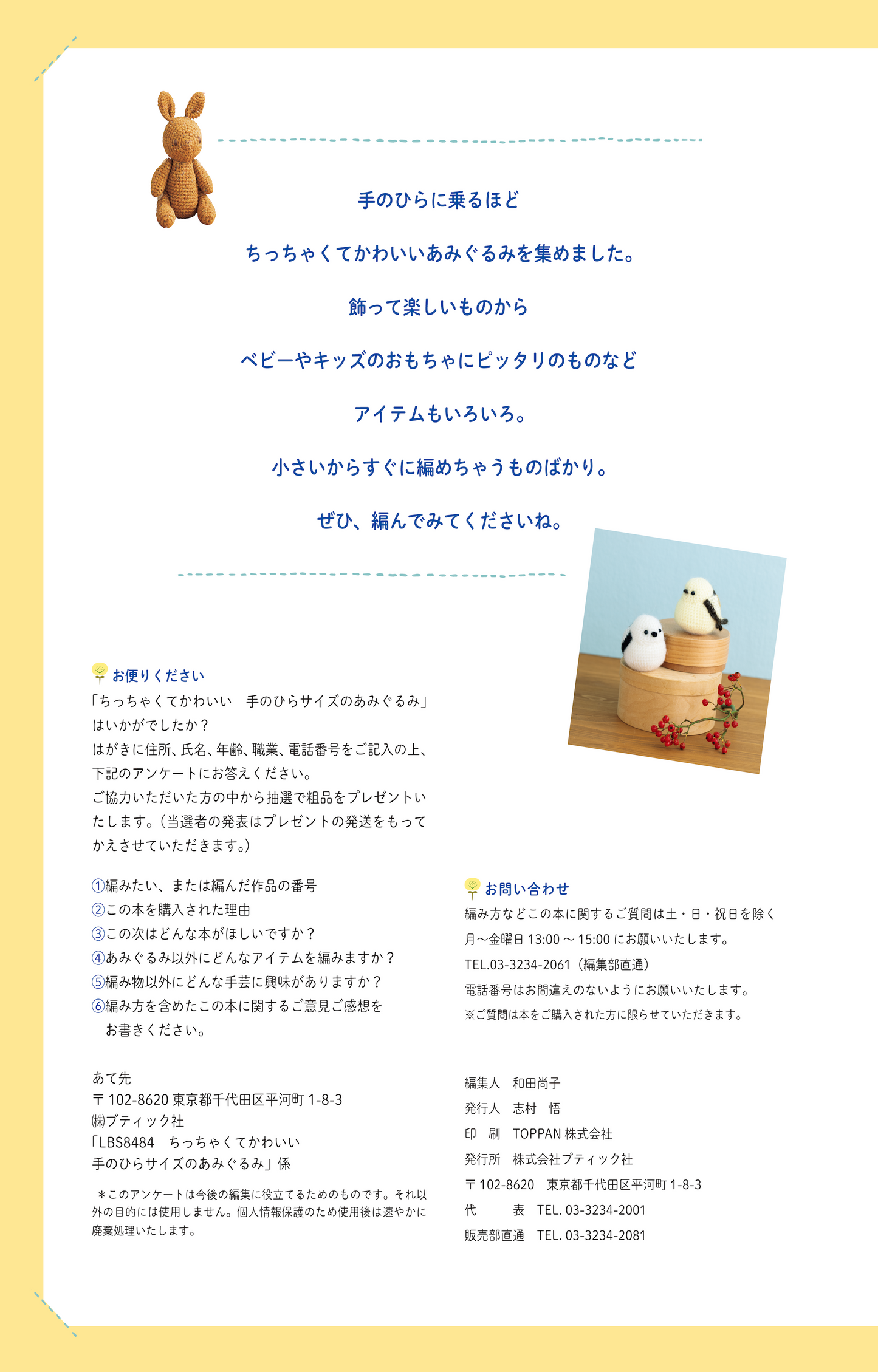 【書籍】ちっちゃくてかわいい 手のひらサイズのあみぐるみ(S8484)